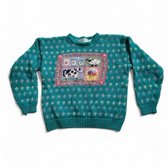 Northern Isles Petites Vintage Farmhouse Cow Sheep Sweater 🐄🐑🌿 - Picture 1 of 7